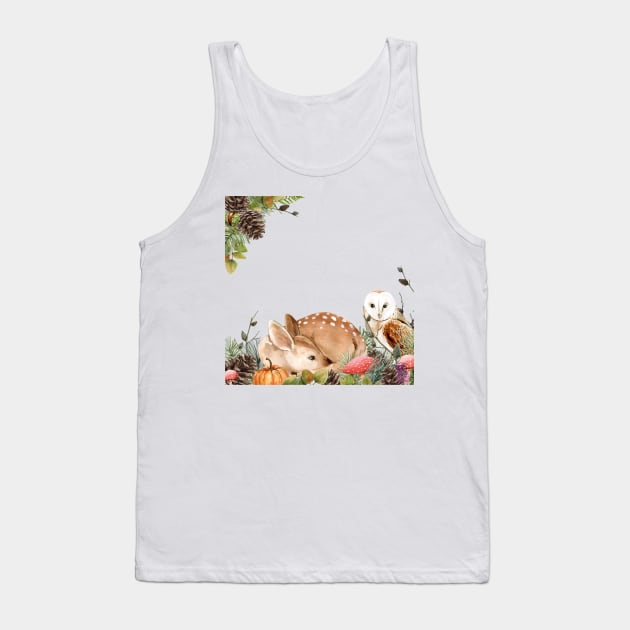 Bambi deer with owl in autumn colours Tank Top by Viper Unconvetional Concept